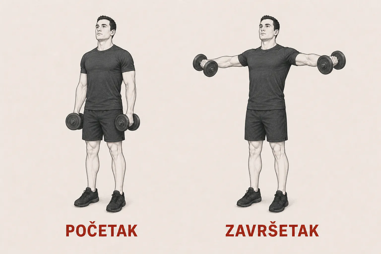 Bočno podizanje bučica tutorial