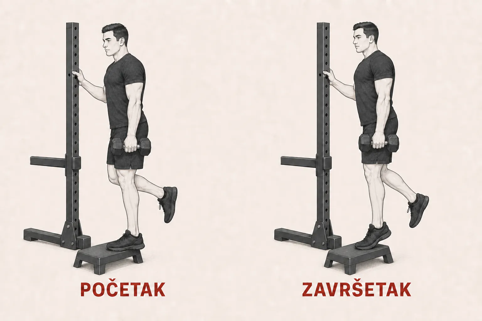 Jednonožno podizanje na prste sa bučicom tutorial