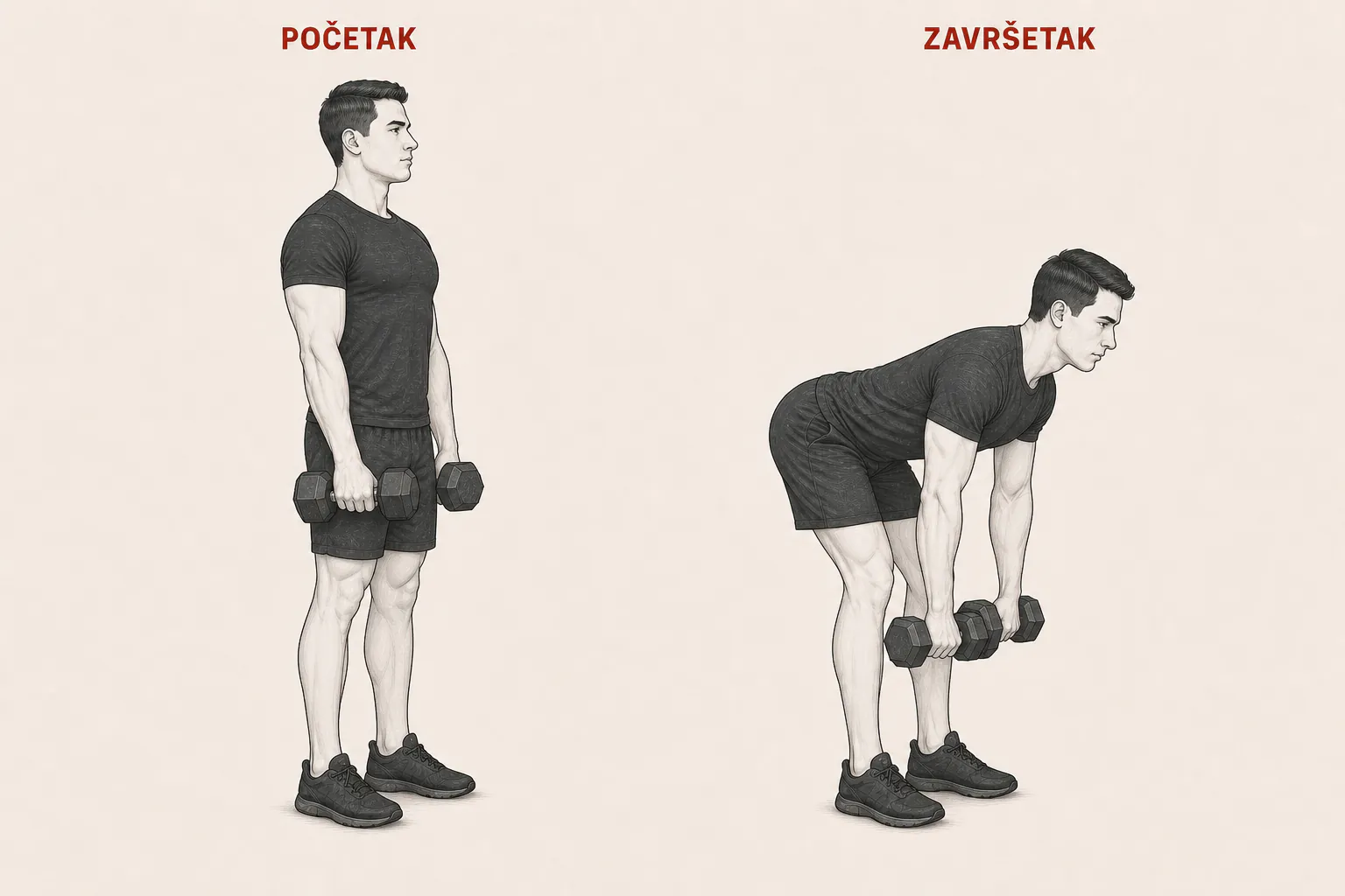 Mrtvo dizanje bučicama sa gotovo opruženim nogama tutorial
