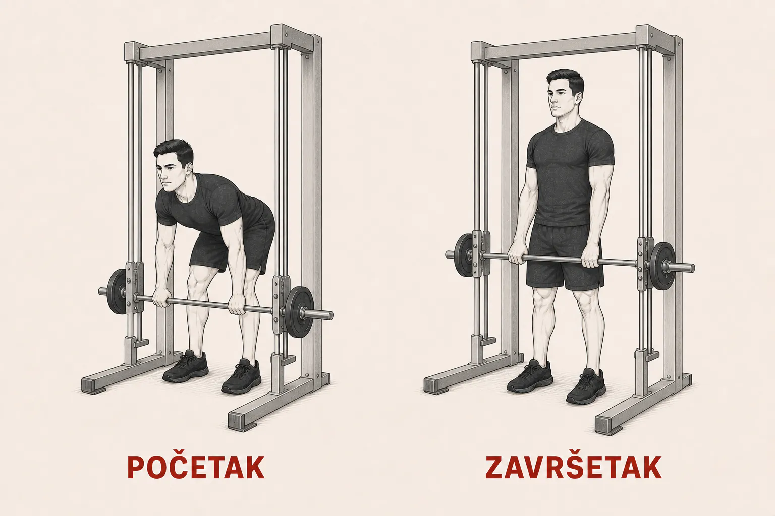 Mrtvo dizanje sa gotovo opruženim nogama na Smith mašini tutorial
