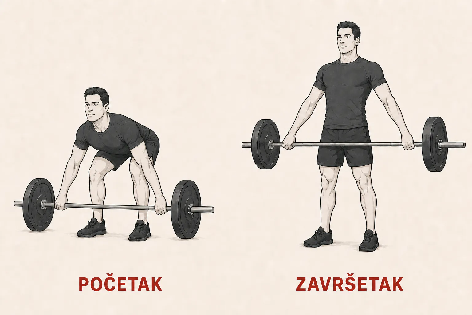 Početni i završni položaj mrtvog dizanja širokim hvatom