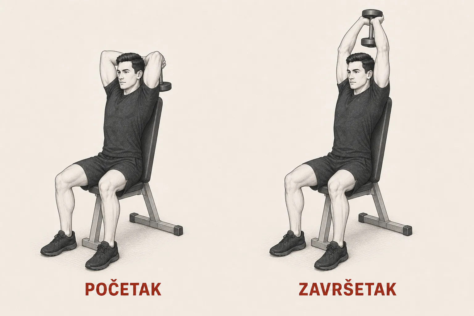 Sedeće opružanje bučice sa obe ruke tutorial