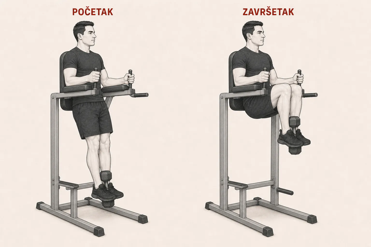 Podizanje kolena na spravi sa opterećenjem tutorial