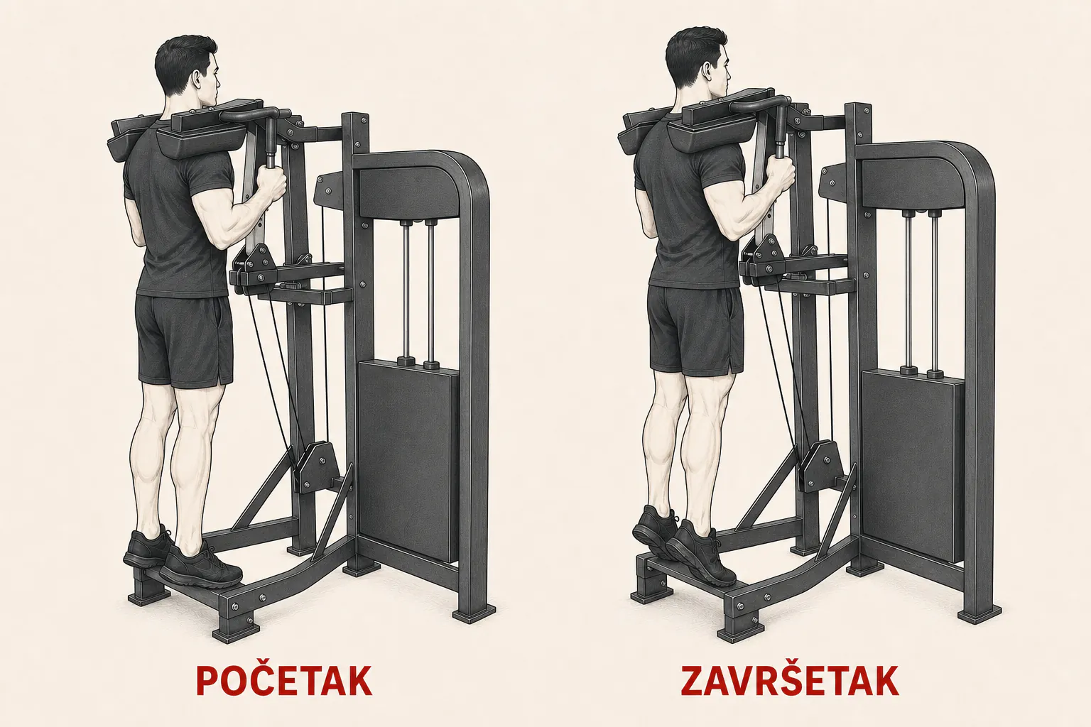 Podizanje na prste na stojećoj spravi tutorial