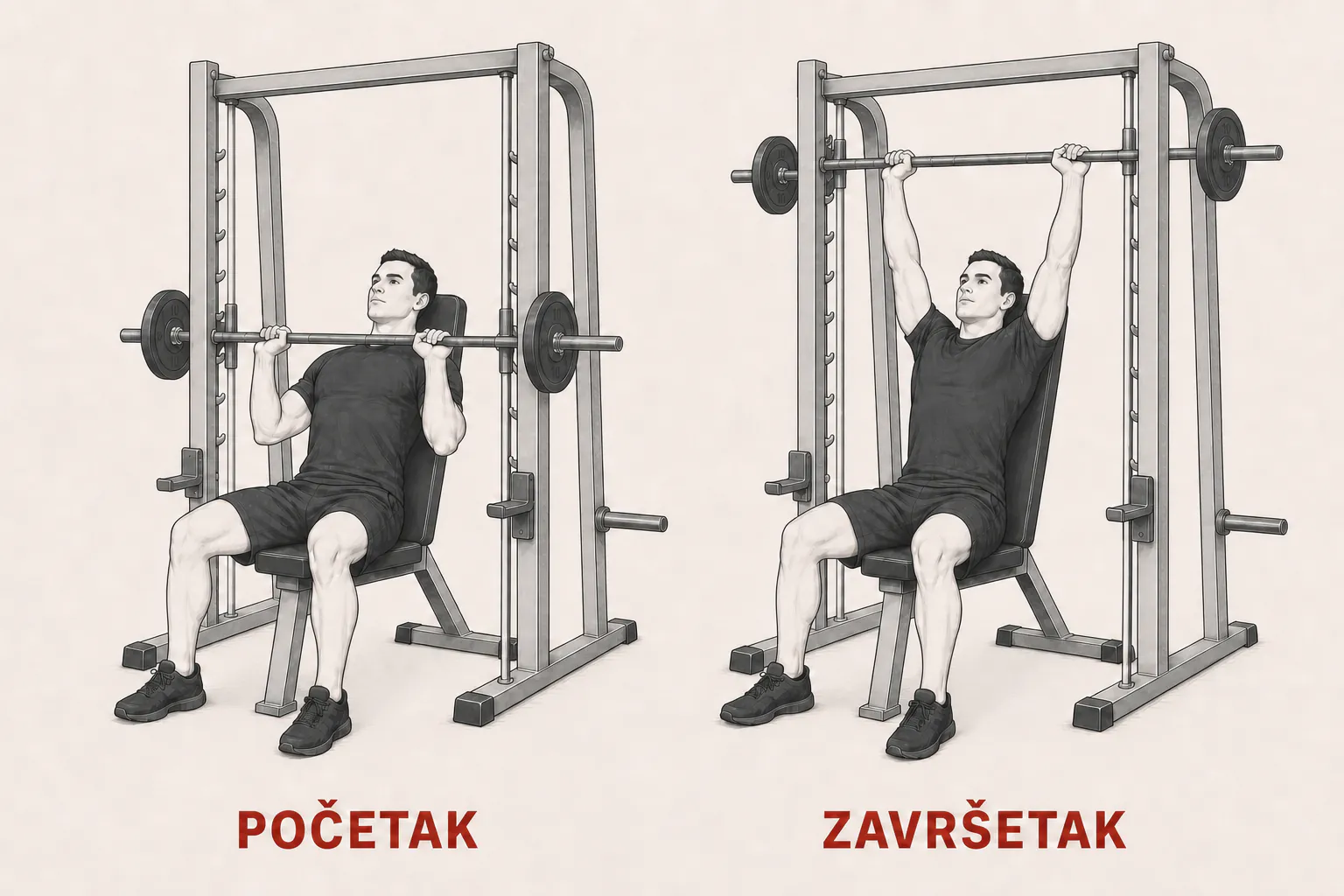 Potisak za ramena na Smith mašini tutorial