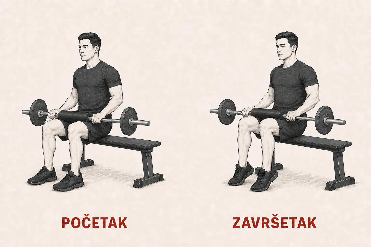 Sedeće podizanje na prste sa šipkom tutorial