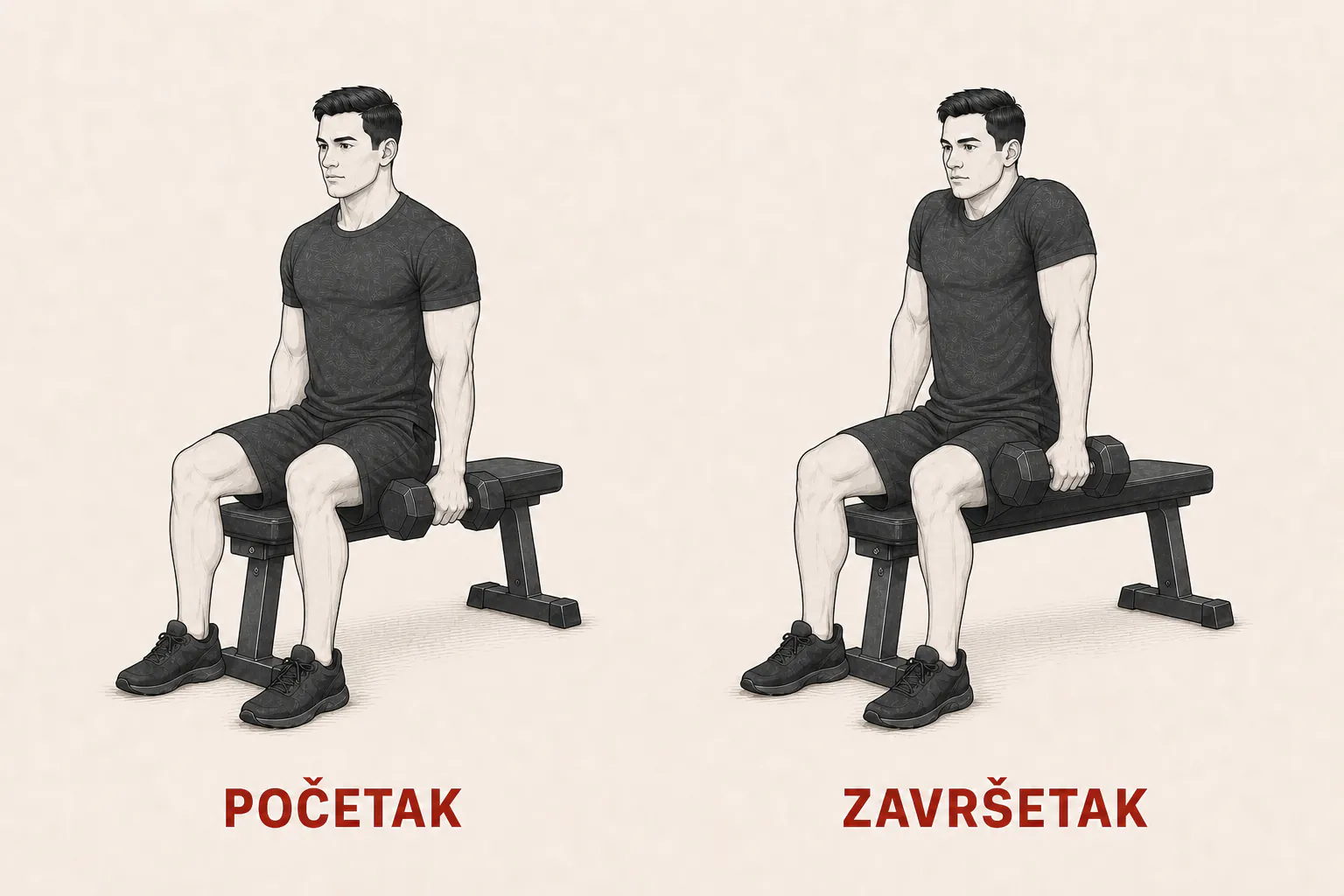 Sedeće sleganje bučicama tutorial