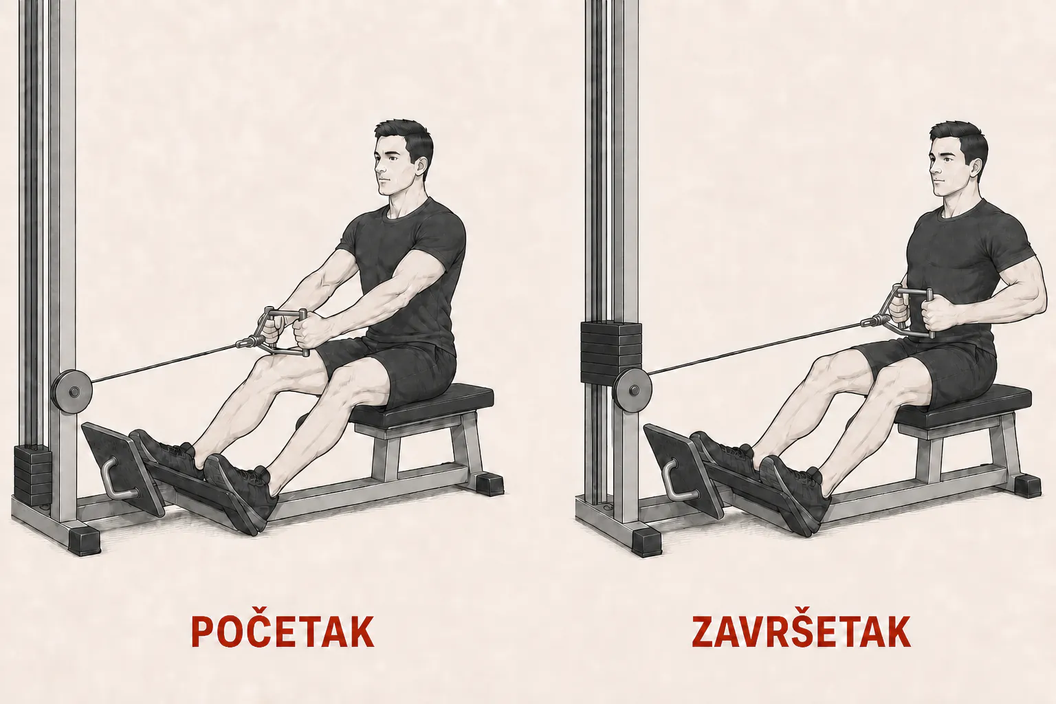 Sedeće veslanje na sajli tutorial