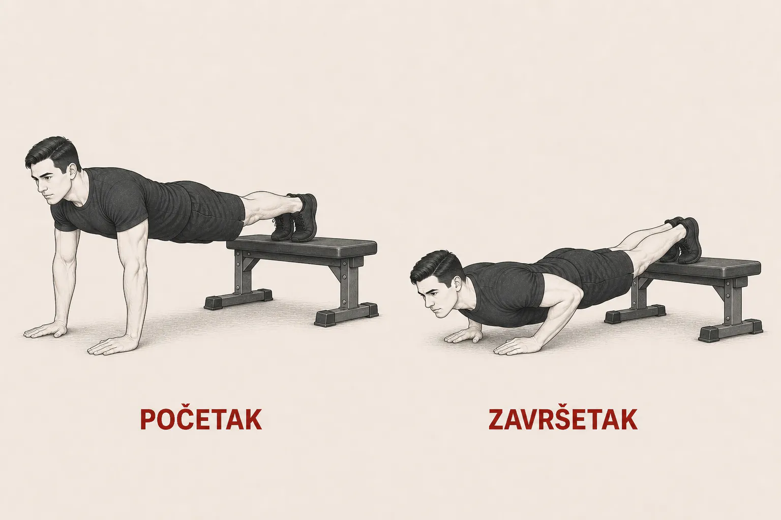 Sklek sa podignutim stopalima tutorial