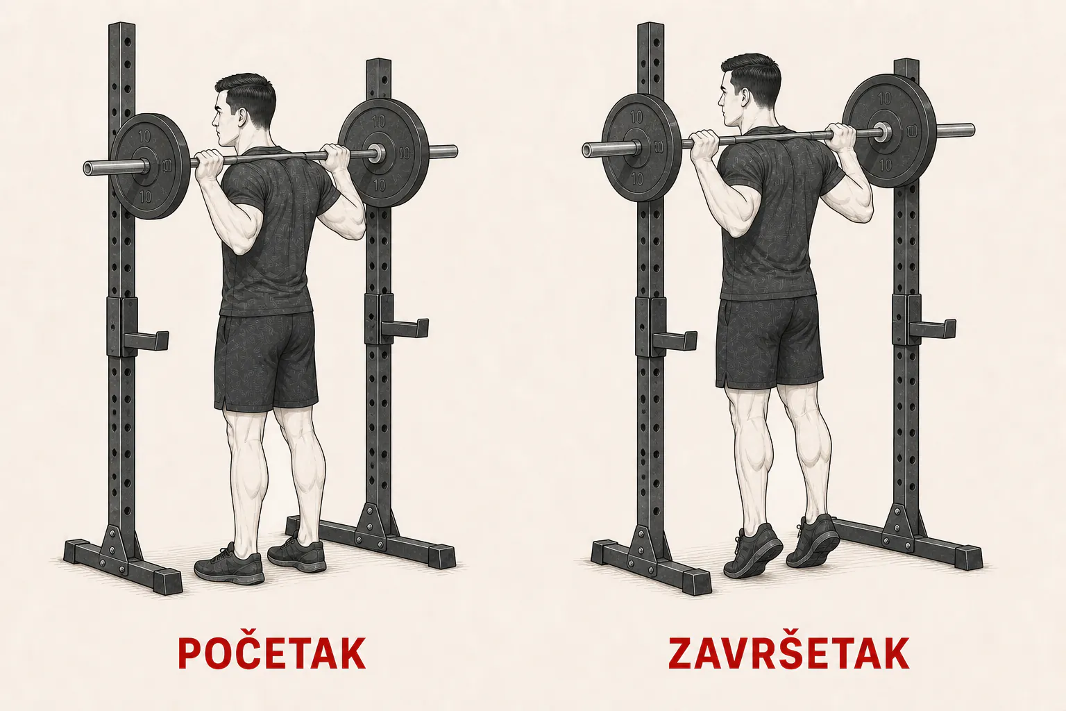 Stojeće podizanje na prste sa šipkom tutorial
