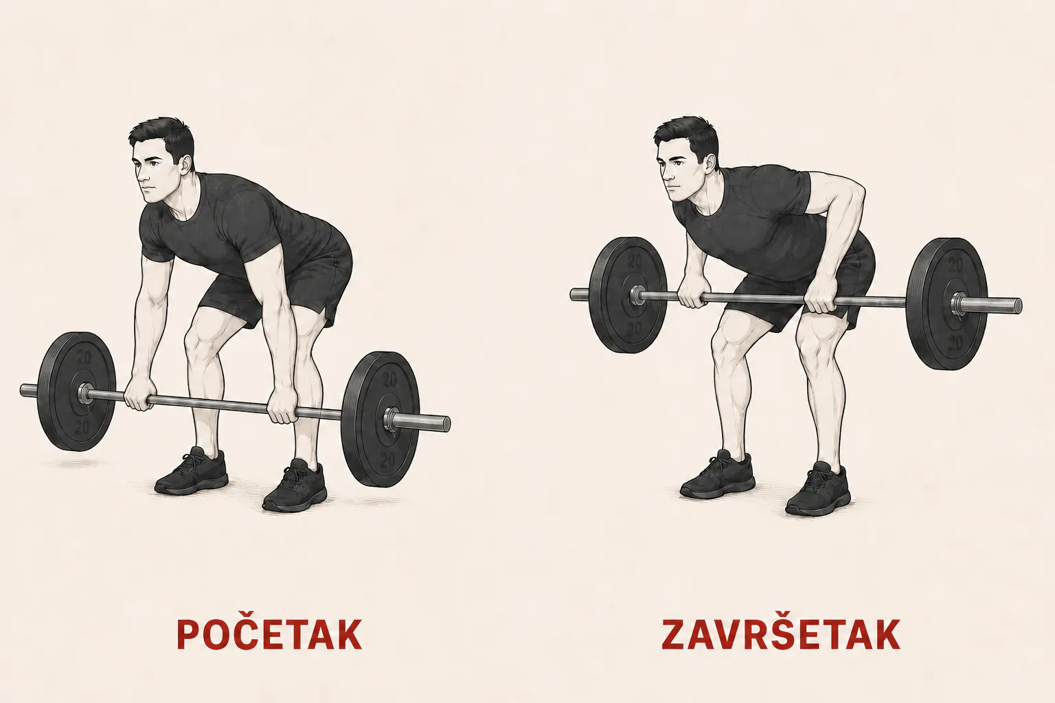Veslanje šipkom u pretklonu tutorial